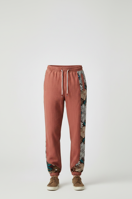 Pantalon Chinois Harem Brodé Floral Décontracté Homme - Rouge Lin - vue 3