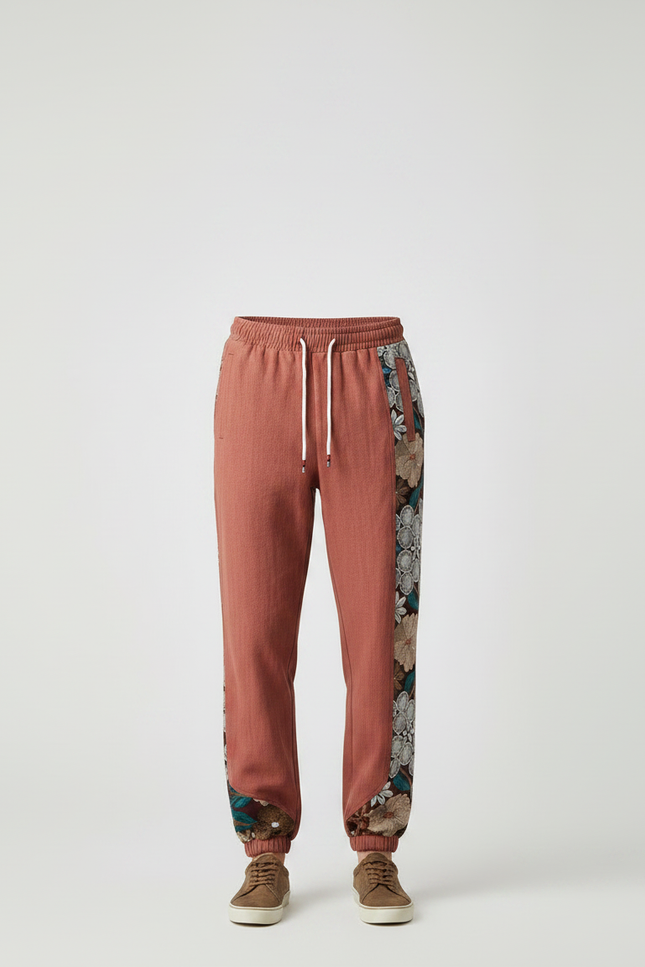 Pantalon Chinois Harem Brodé Floral Décontracté Homme - Rouge Lin - vue 3