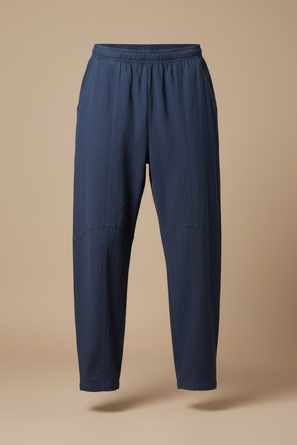 Pantalon Chinois Lin Bleu Marine Ample Décontracté Homme - vue 3