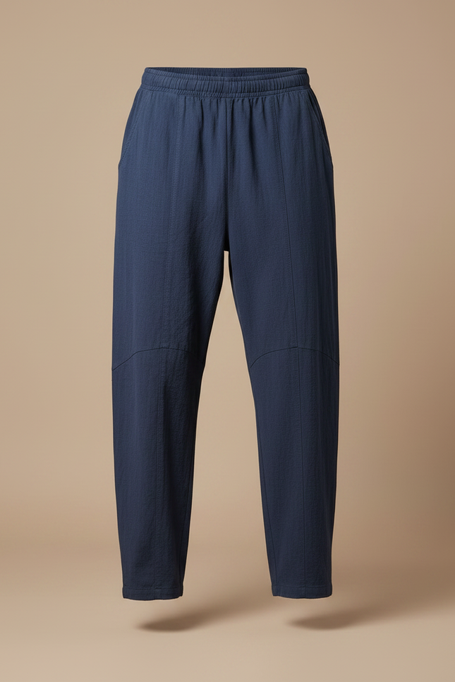 Pantalon Chinois Lin Bleu Marine Ample Décontracté Homme - vue 3
