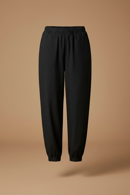Pantalon Chinois Noir Ample Élastique Confortable Femme - Coton - vue 3