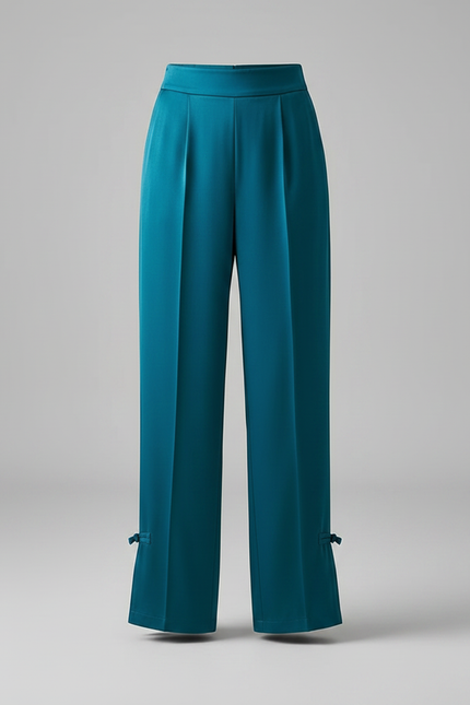 Pantalon Chinois Bleu Canard Ample Fluide Nœuds Femme - Satin - vue 3