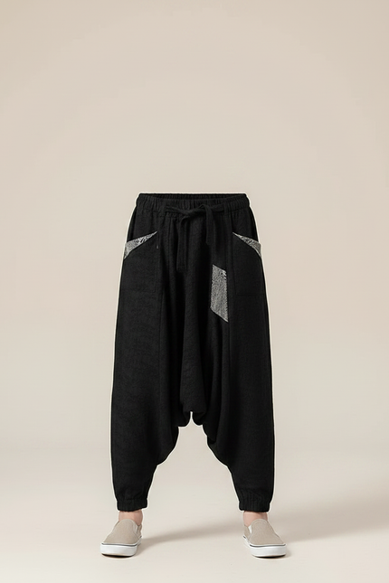 Pantalon Chinois Noir Coton Sarouel Ample Garçon - vue 3