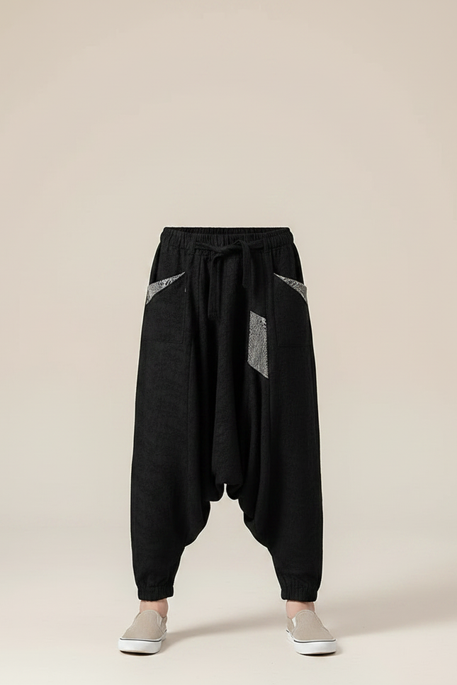 Pantalon Chinois Noir Coton Sarouel Ample Garçon - vue 3