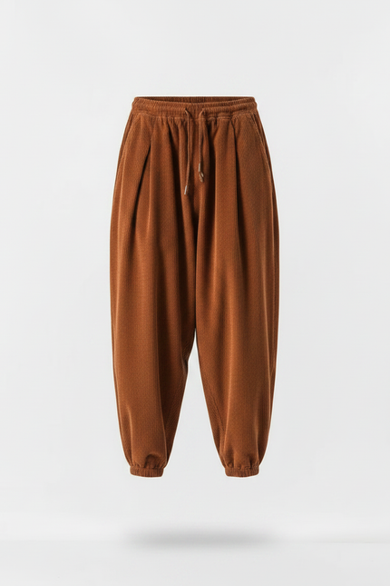 Pantalon Chinois Côtelé Marron Ample Décontracté Jogger - Cordé - vue 3