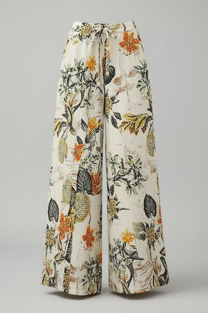 Pantalon Chinois Floral Ample Fluide Bohème Cordon - Imprimé Lin - vue 3
