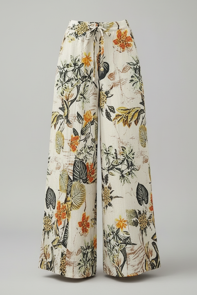 Pantalon Chinois Floral Ample Fluide Bohème Cordon - Imprimé Lin - vue 3