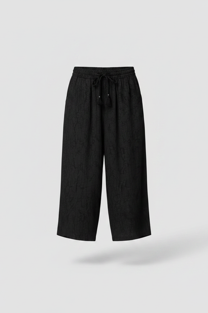 Pantalon Chinois Noir Ample Texturé Fluide Femme - Viscose - vue 3