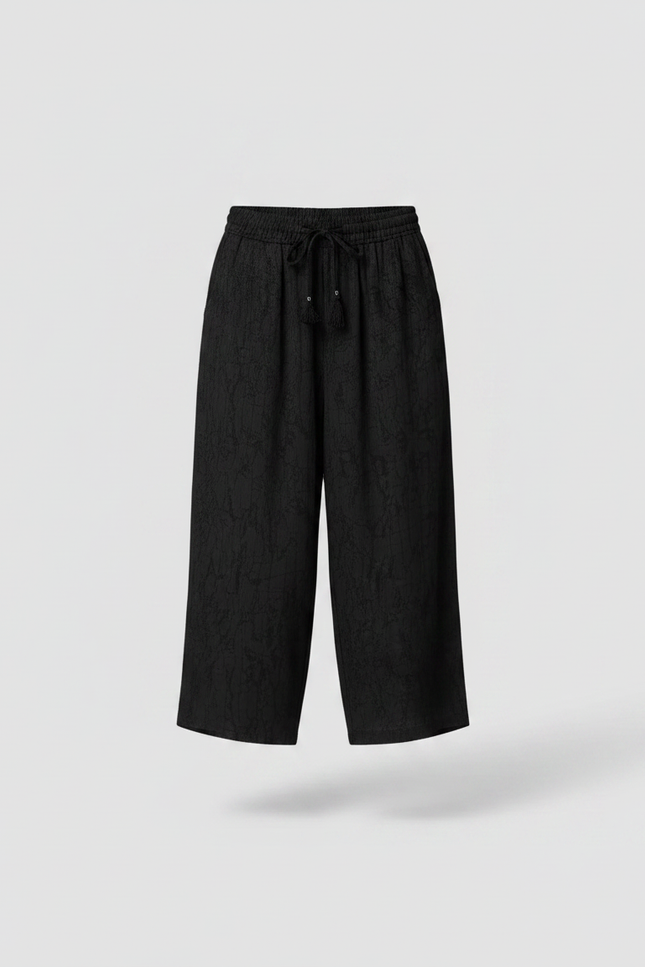 Pantalon Chinois Noir Ample Texturé Fluide Femme - Viscose - vue 3