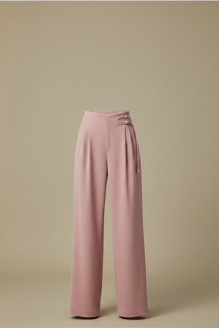 Pantalon Chinois Rose Plissé Ample Boutons Femme - Laine - vue 3