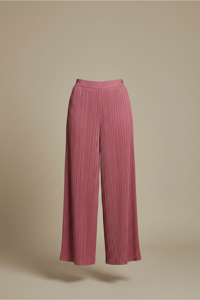 Pantalon Chinois Rose Plissé Ample Fluide Élégant - Polyester - vue 3
