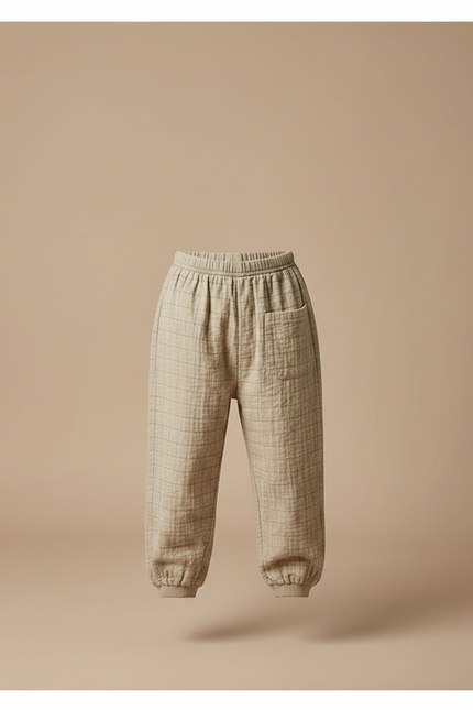 Pantalon Chinois Coton Lin Plaid Harem Enfant - Beige - vue 3