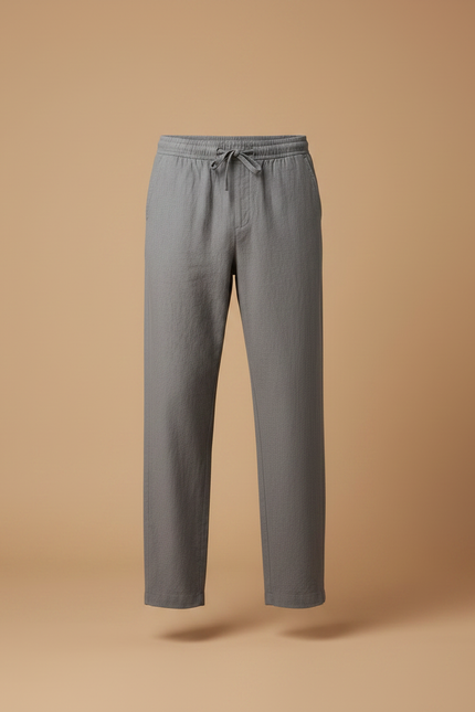 Pantalon Chinois Gris Lin Ample Décontracté Homme - vue 3