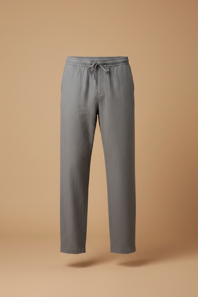 Pantalon Chinois Gris Lin Ample Décontracté Homme - vue 3