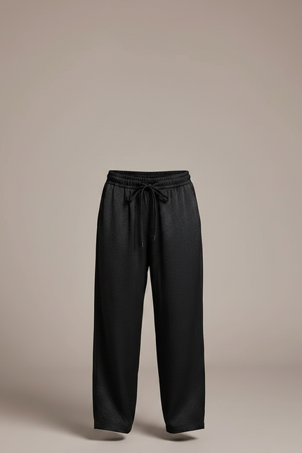 Pantalon Chinois Noir Ample Fluide Décontracté Jacquard - Viscose - vue 3