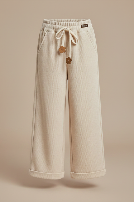 Pantalon Chinois Beige Côtelé Ample Élastiqué Fille - Cordé - vue 3
