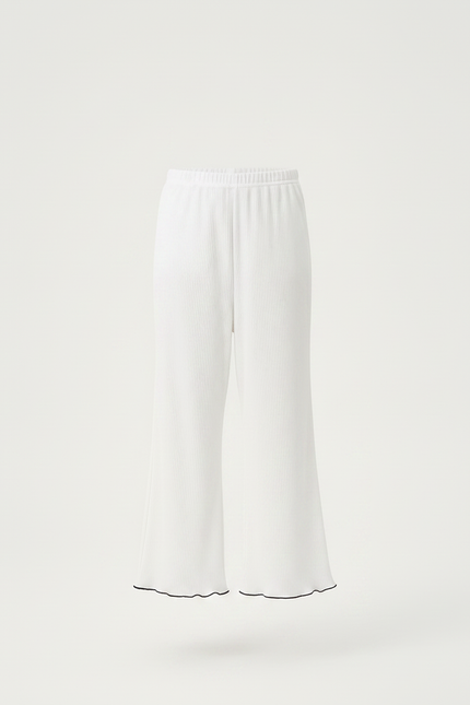 Pantalon Chinois Blanc Plissé Ample Ondulé Fille - Maille - vue 3
