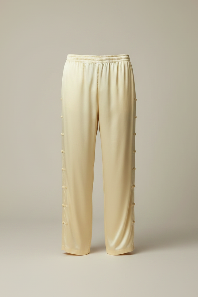 Pantalon Chinois Jaune Satiné Ample Boutonné Homme - vue 3