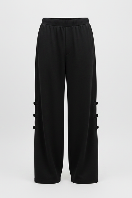 Pantalon Chinois Noir Ample Boutons Décontracté Homme - Molleton - vue 3