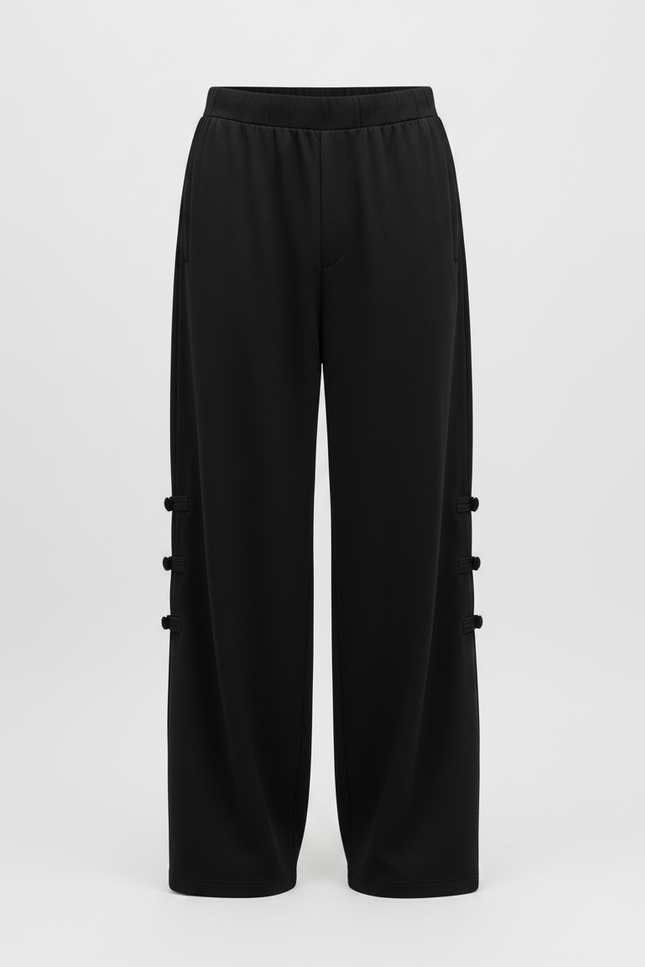 Pantalon Chinois Noir Ample Boutons Décontracté Homme - Molleton - vue 3