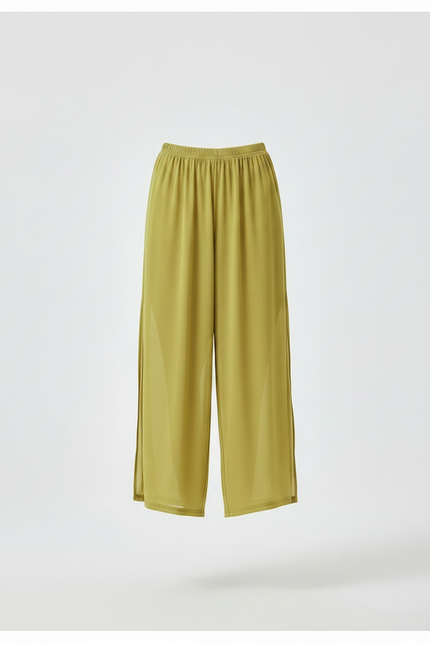 Pantalon Chinois Vert Fluide Ample Fendu Élégant - Viscose - vue 3