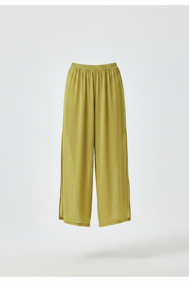 Pantalon Chinois Vert Fluide Ample Fendu Élégant - Viscose - vue 3