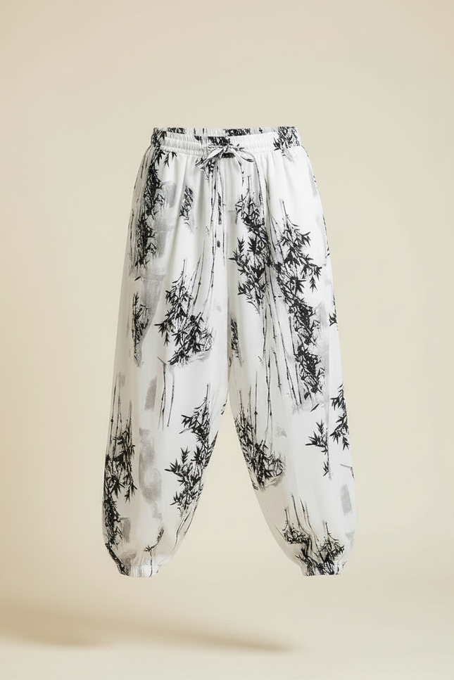 Pantalon Chinois Harem Ample Blanc Bambou Décontracté - Viscose - vue 3
