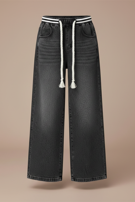 Pantalon Chinois Jean Large Fille Gris Cordon - vue 3