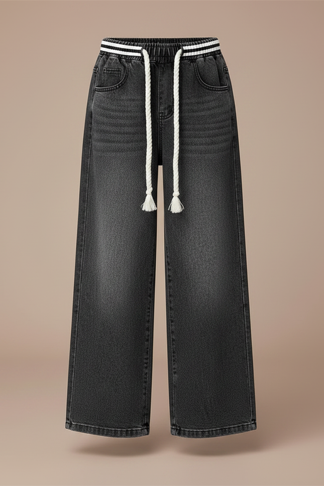Pantalon Chinois Jean Large Fille Gris Cordon - vue 3