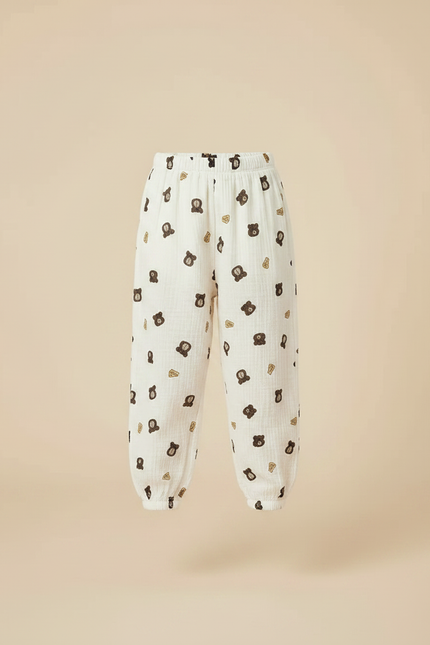 Pantalon Chinois Mousseline Écru Imprimé Ours Enfant - Coton - vue 3