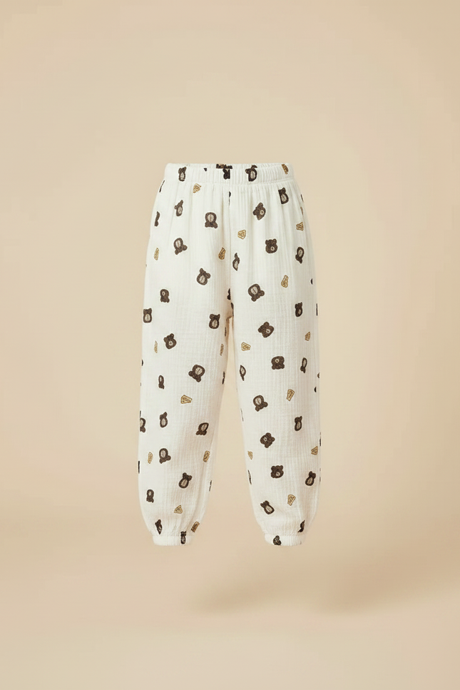 Pantalon Chinois Mousseline Écru Imprimé Ours Enfant - Coton - vue 3
