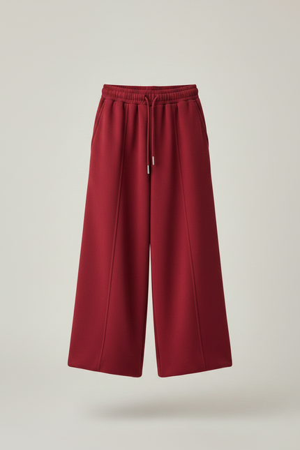 Pantalon Chinois Rouge Ample Molletonné Élastique Enfant - Bordeaux - vue 3