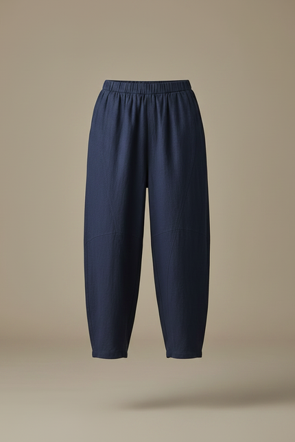 Pantalon Chinois Bleu Marine Ample Lin Coton Estival - vue 3
