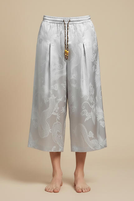 Pantalon Chinois Gris Ample Jacquard Dragon Soie Homme - Argenté - vue 3