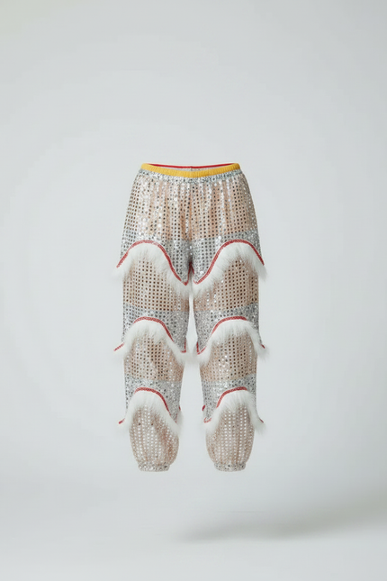 Pantalon Chinois Pailleté Blanc Fourrure Rouge Fantaisie - Polyester - vue 3