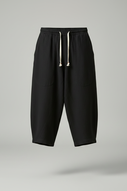 Pantalon Chinois Lin Coton Ample Harem Noir Homme - vue 3