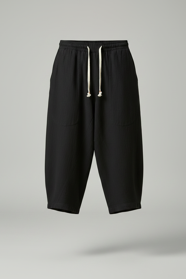 Pantalon Chinois Lin Coton Ample Harem Noir Homme - vue 3
