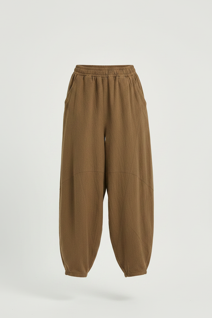 Pantalon Chinois Marron Ample Coton Lin Harem - vue 3