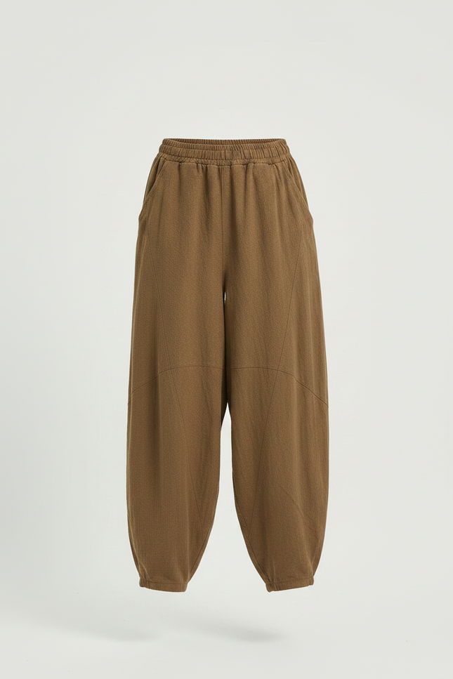 Pantalon Chinois Marron Ample Coton Lin Harem - vue 3