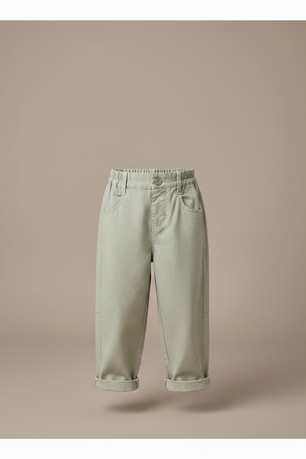 Pantalon Chinois Vert Ample Coton Enfant Casual - Kaki - vue 3