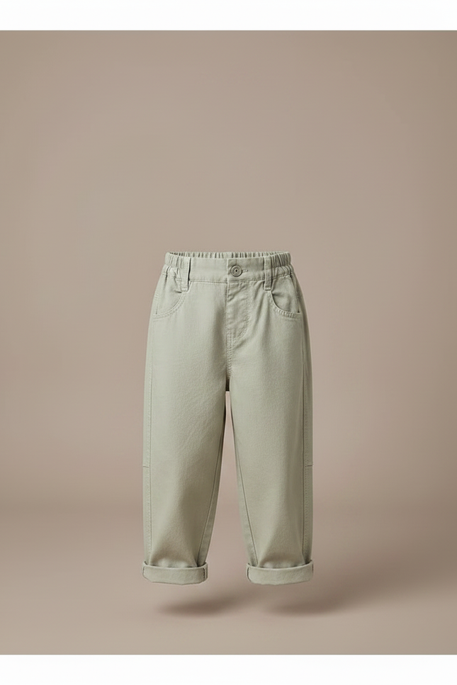 Pantalon Chinois Vert Ample Coton Enfant Casual - Kaki - vue 3