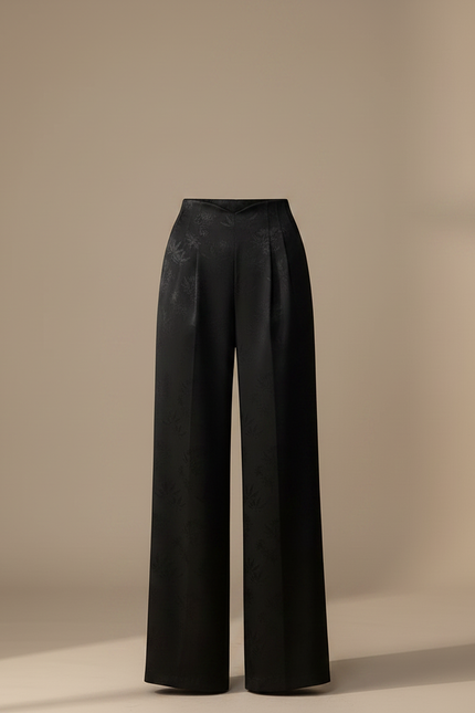 Pantalon Chinois Noir Jacquard Ample Élégant Femme - Satin - vue 3