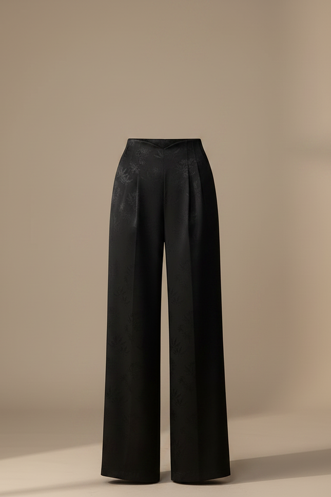 Pantalon Chinois Noir Jacquard Ample Élégant Femme - Satin - vue 3