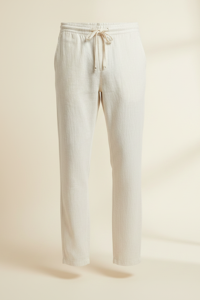 Pantalon Chinois Crème Lin Ample Décontracté Homme - Beige - vue 3