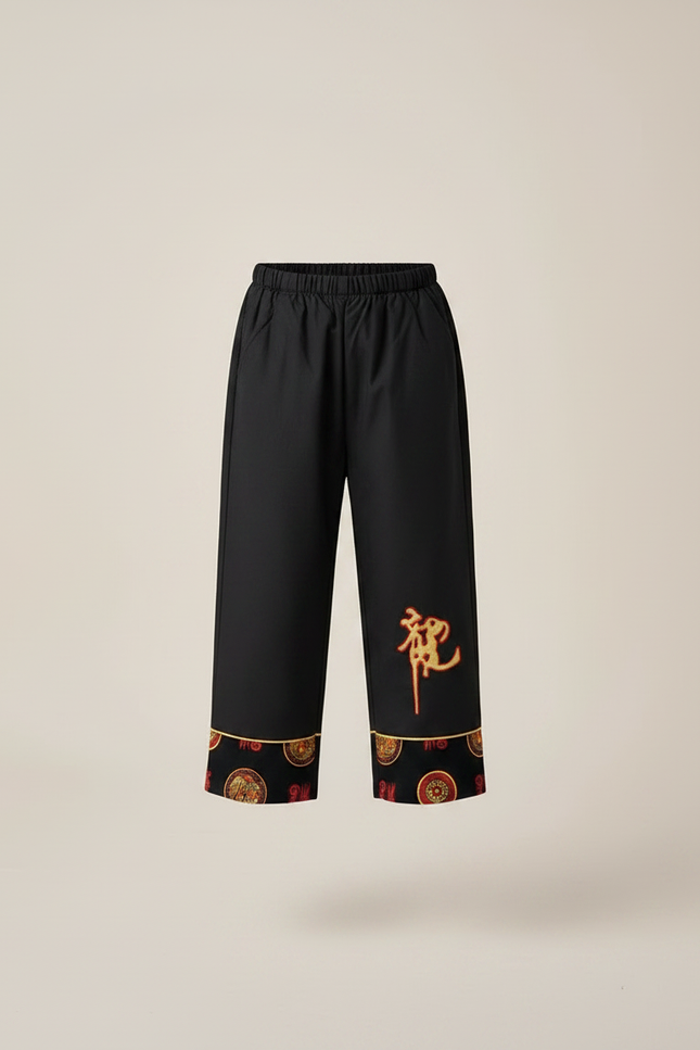 Pantalon Chinois Noir Ample Brodé Traditionnel Garçon - Toile - vue 3