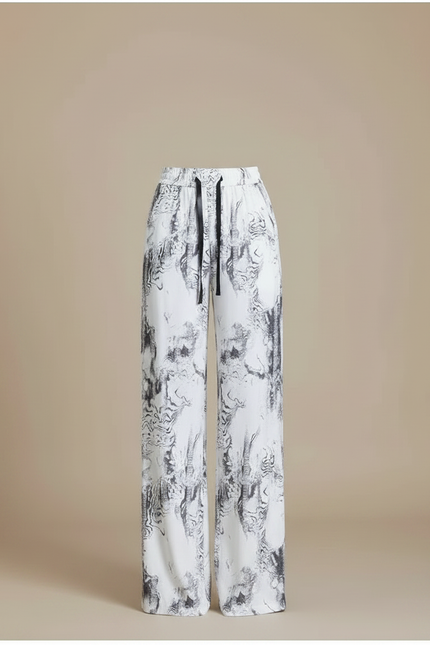 Pantalon Chinois Imprimé Marbré Fluide Ample Décontracté - Viscose - vue 3