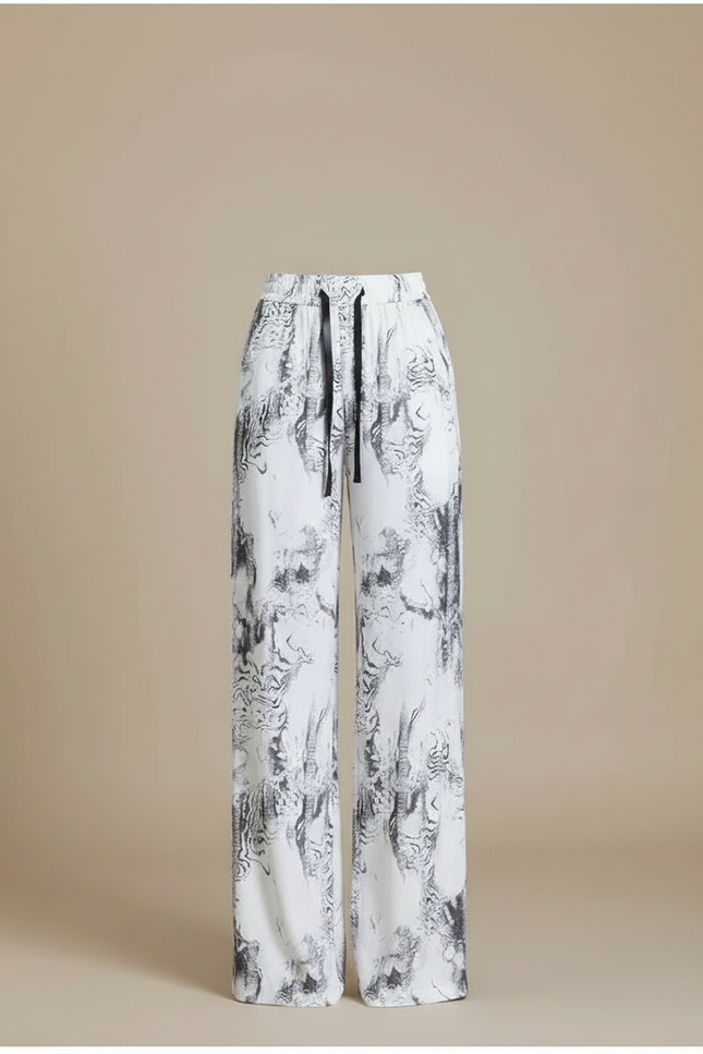 Pantalon Chinois Imprimé Marbré Fluide Ample Décontracté - Viscose - vue 3