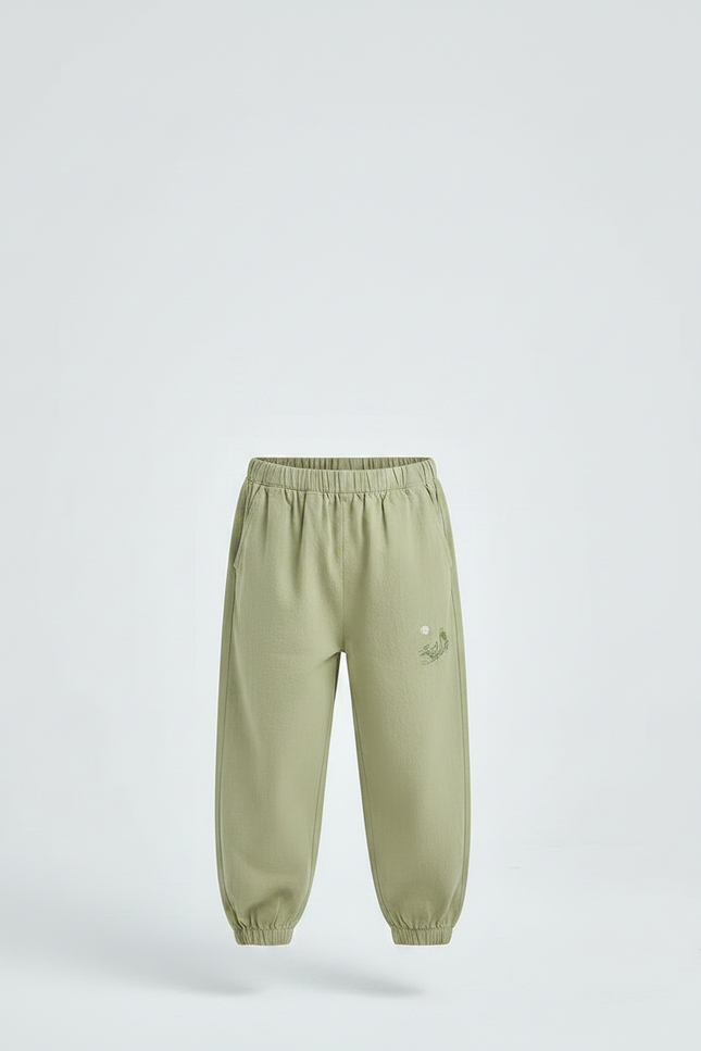 Pantalon Chinois Vert Clair Ample Coton Brodé Enfant - vue 3