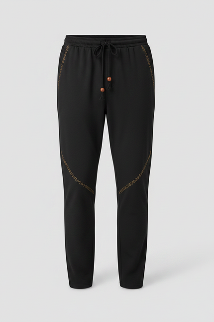Pantalon Chinois Noir Brodé Ample Décontracté Homme - Polyester - vue 3