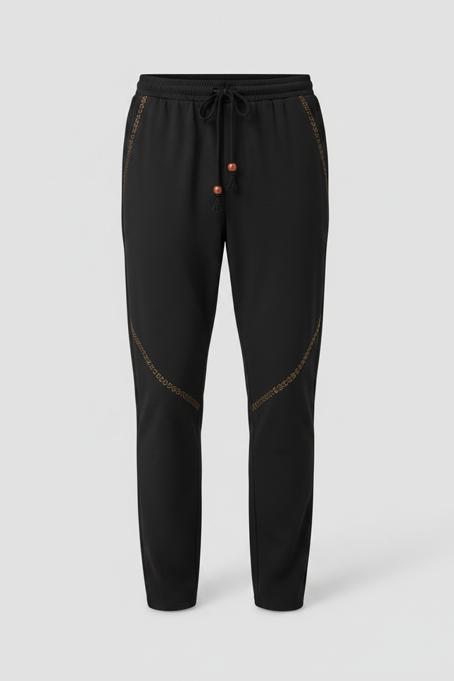 Pantalon Chinois Noir Brodé Ample Décontracté Homme - Polyester - vue 3